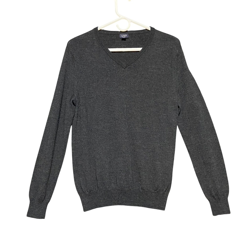 J .Crew Mens Small 100% Merino Wool V Neck Pullover Sweater Dark‎ Gray Classic